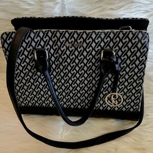 Nine West Black and White Geometric Satchel